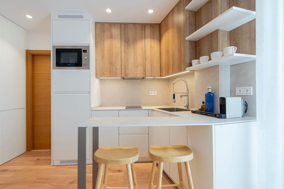 Kitchen or kitchenette, stove