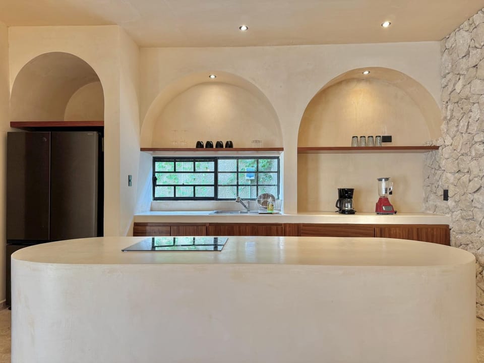 Kitchen or kitchenette, stove, kitchen