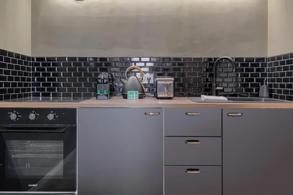 Kitchen or kitchenette, stove
