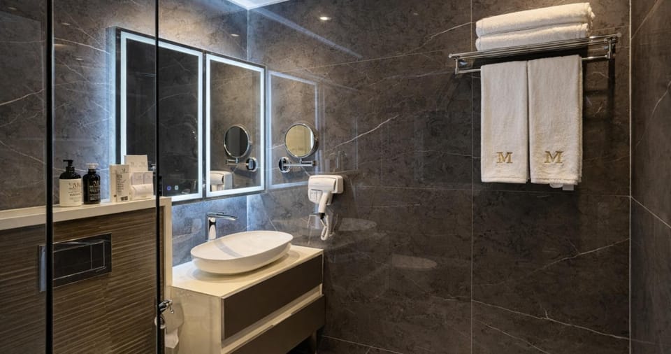 Toilet, Bathroom, hair dryier, towels