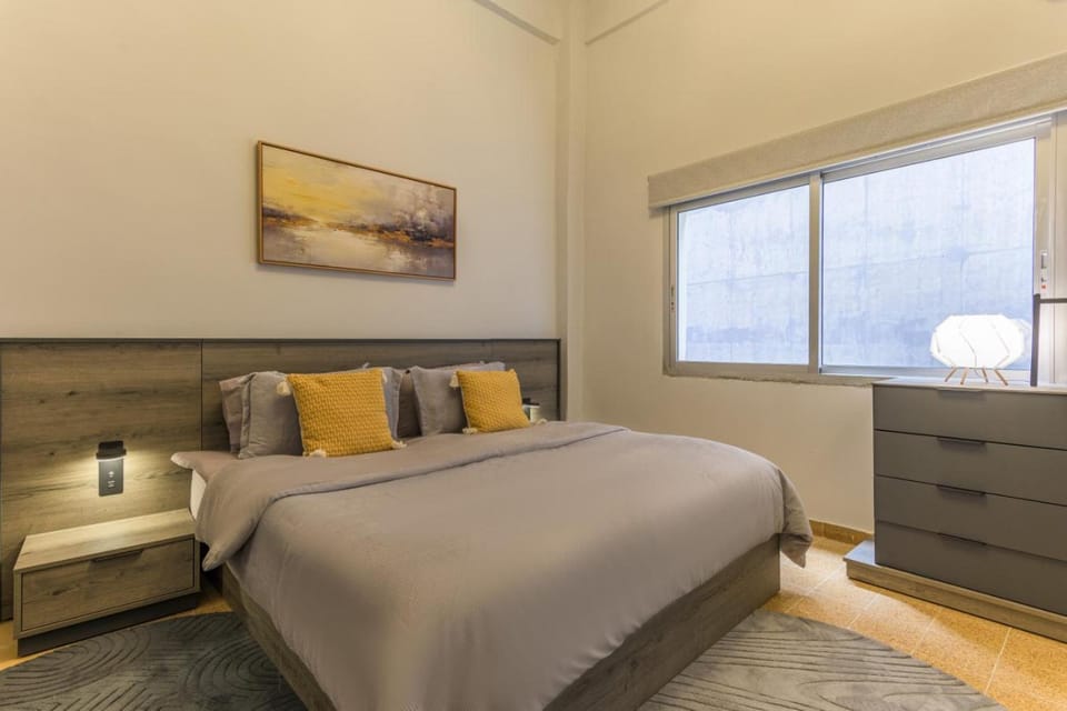 Bed, Bedroom, City view