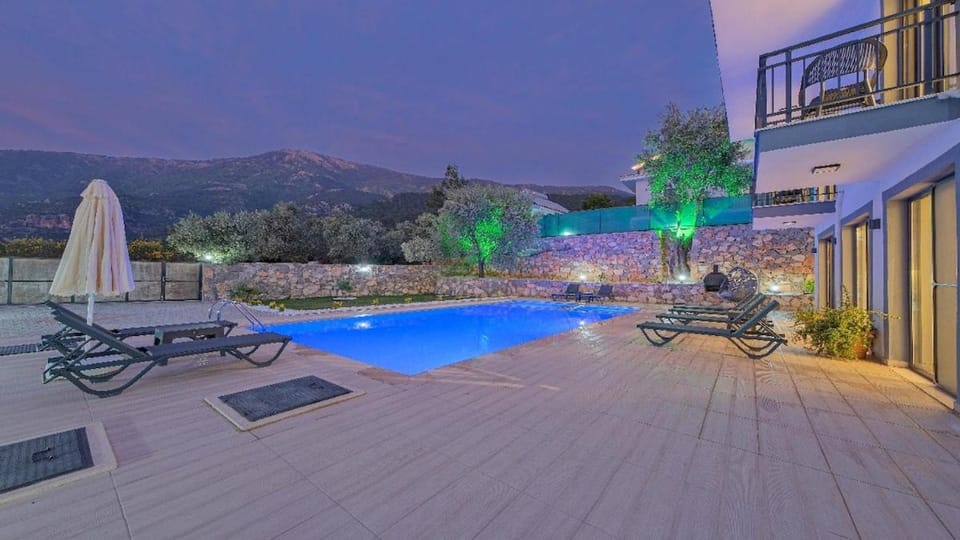 Night, Mountain view, Swimming pool