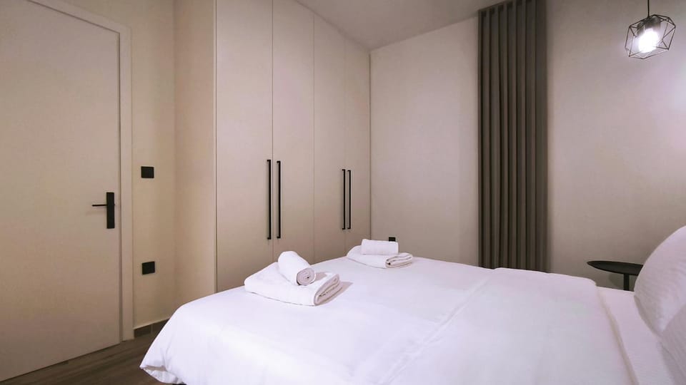 Bed, wardrobe