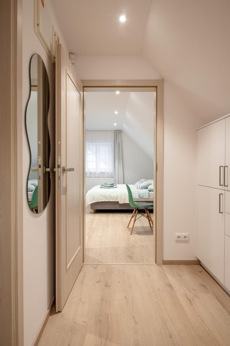 Bed, wardrobe