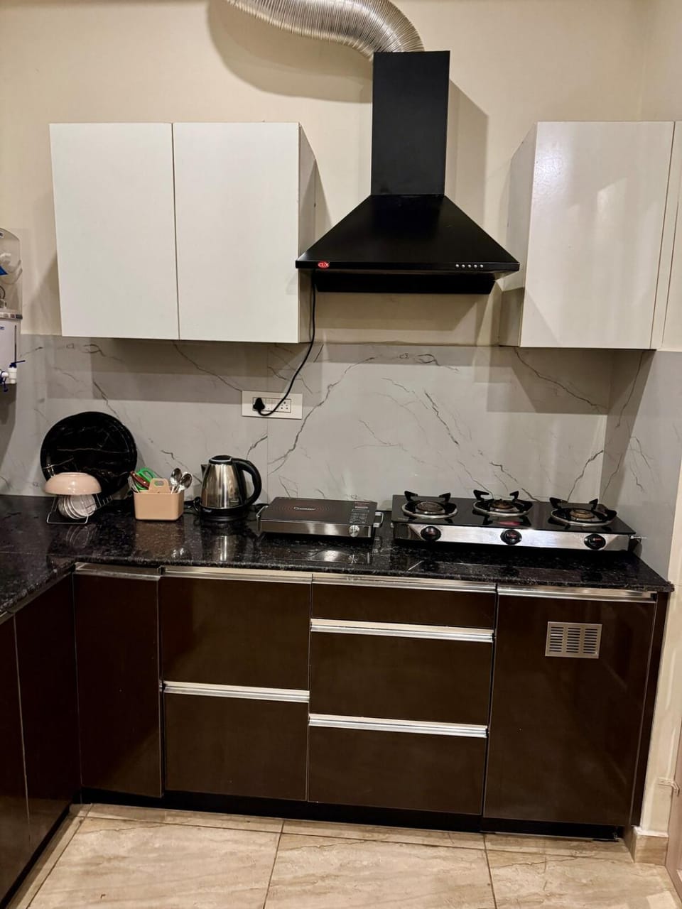 Kitchen or kitchenette, stove