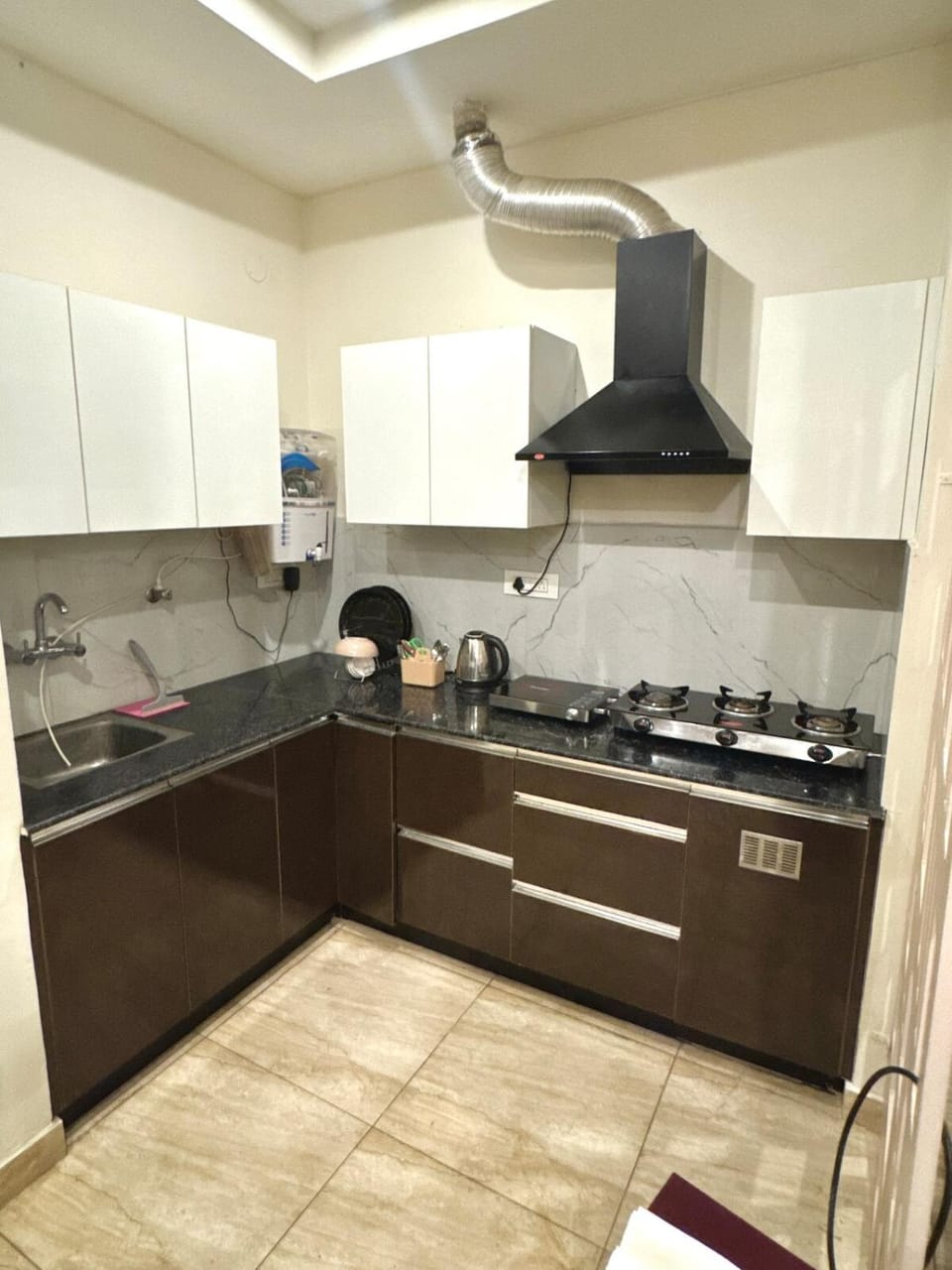 Kitchen or kitchenette, stove