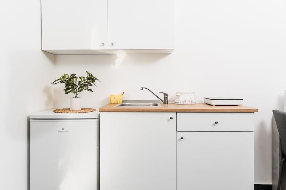 Kitchen or kitchenette, stove