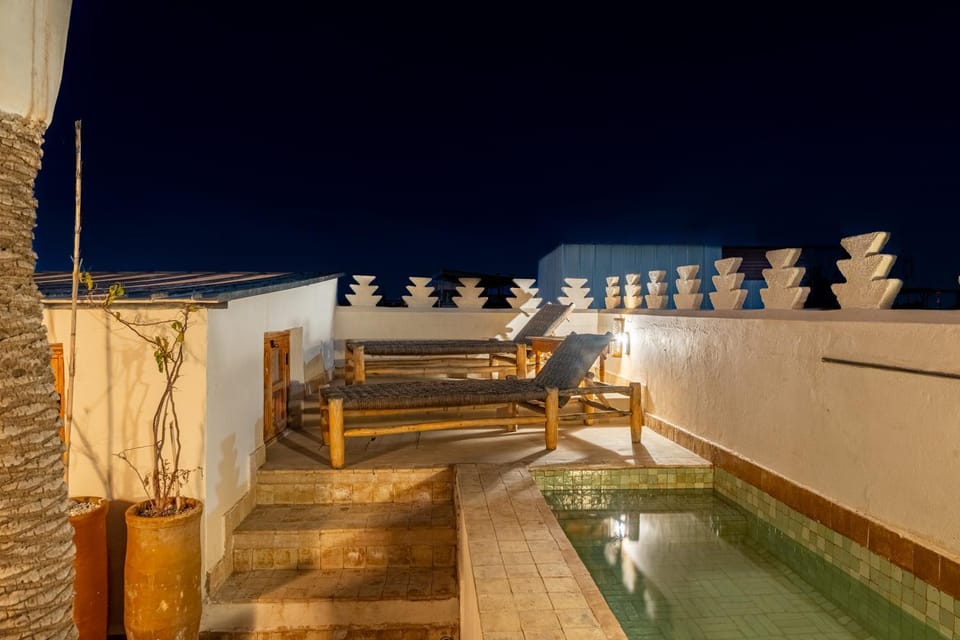 Night, View (from property/room), Balcony/Terrace, Pool view, Swimming pool, sunbed