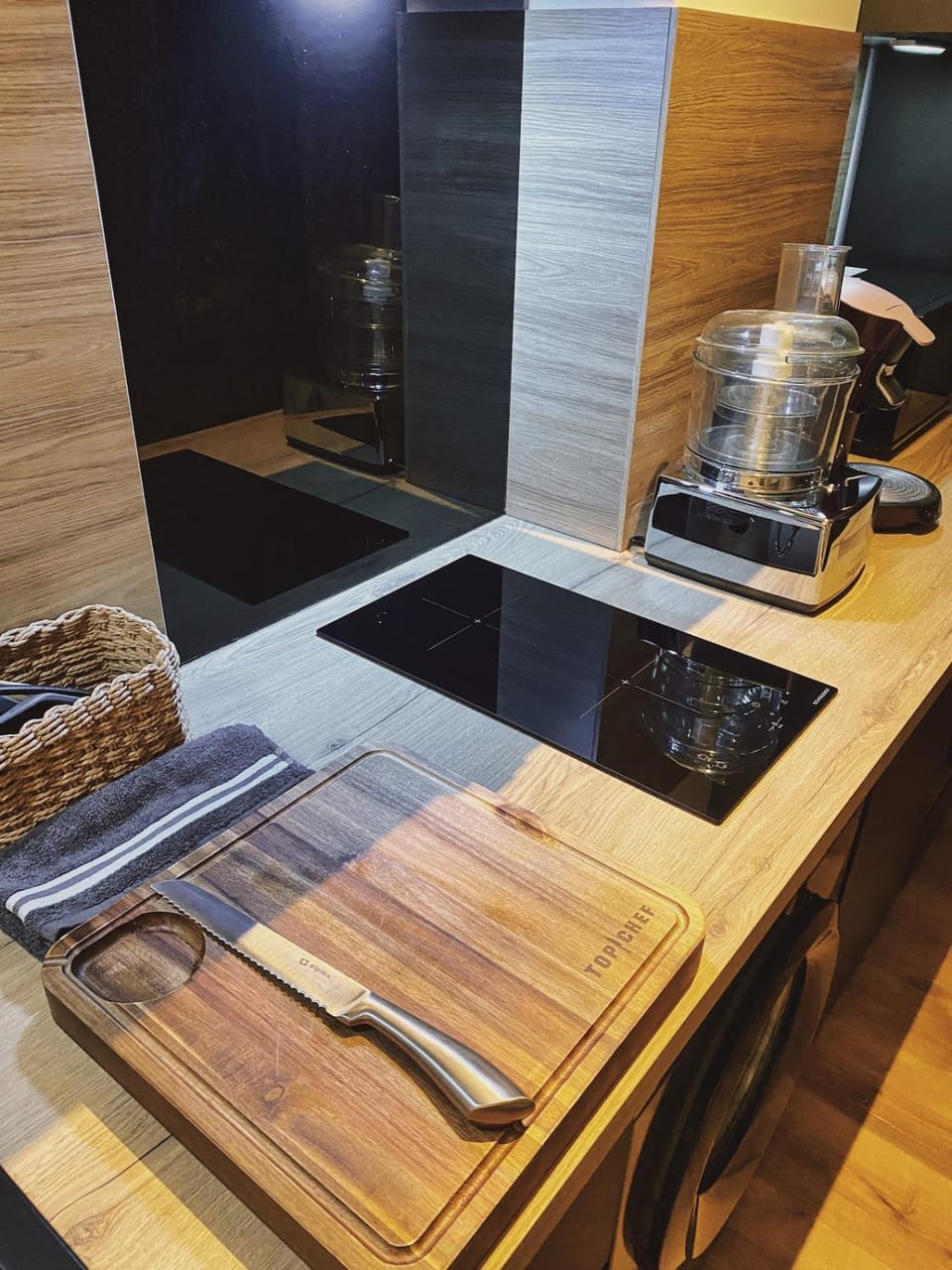 Kitchen or kitchenette, stove, toaster