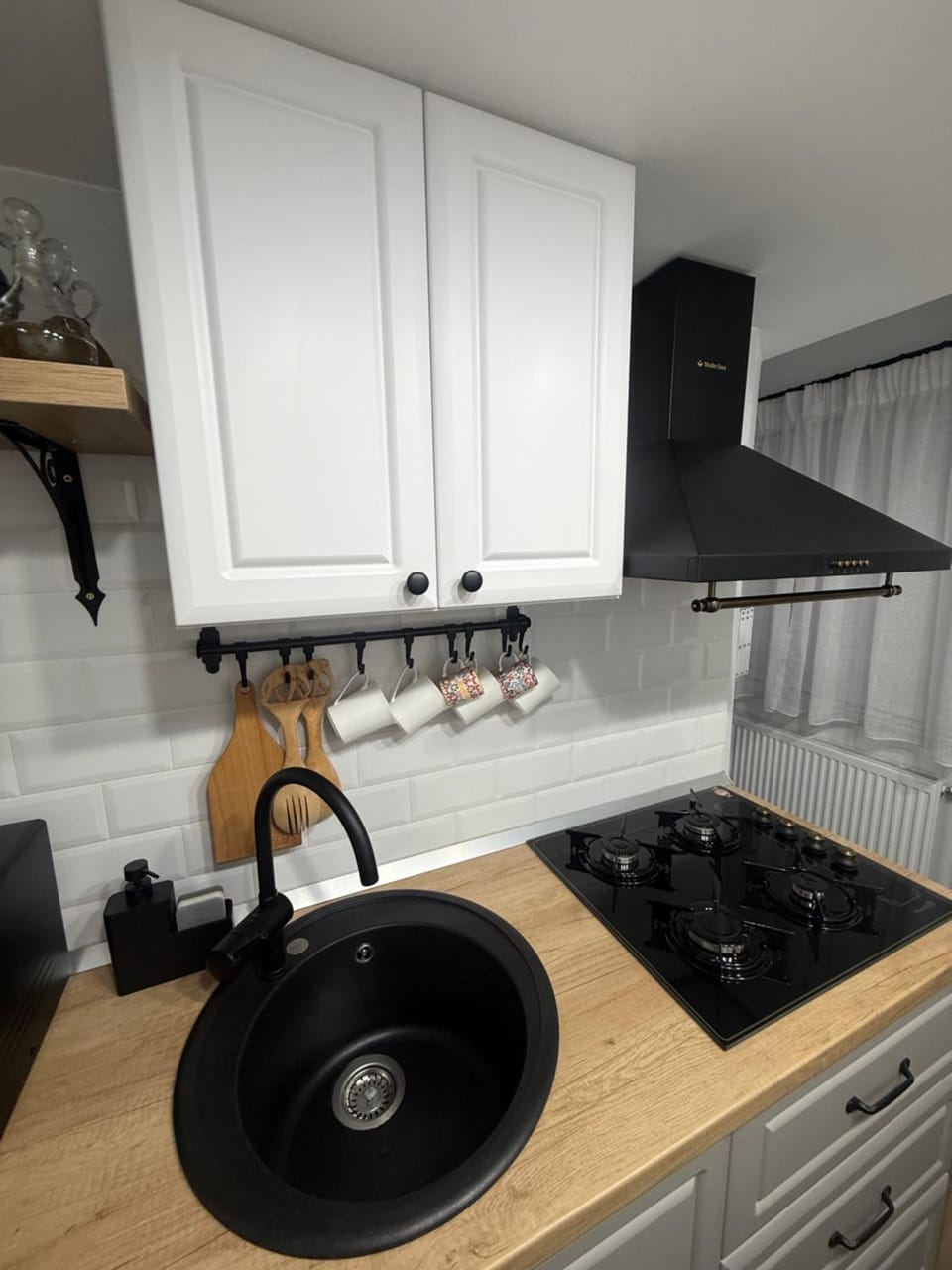 Kitchen or kitchenette, stove