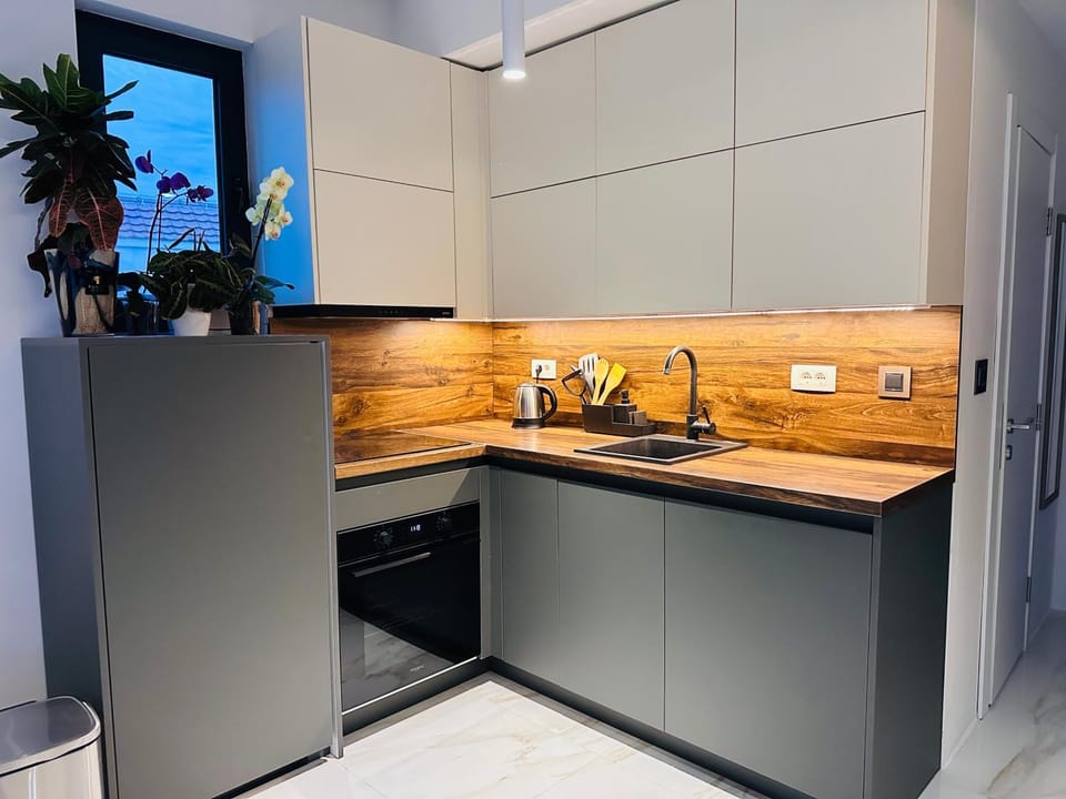 Kitchen or kitchenette, dishwasher, oven, stove