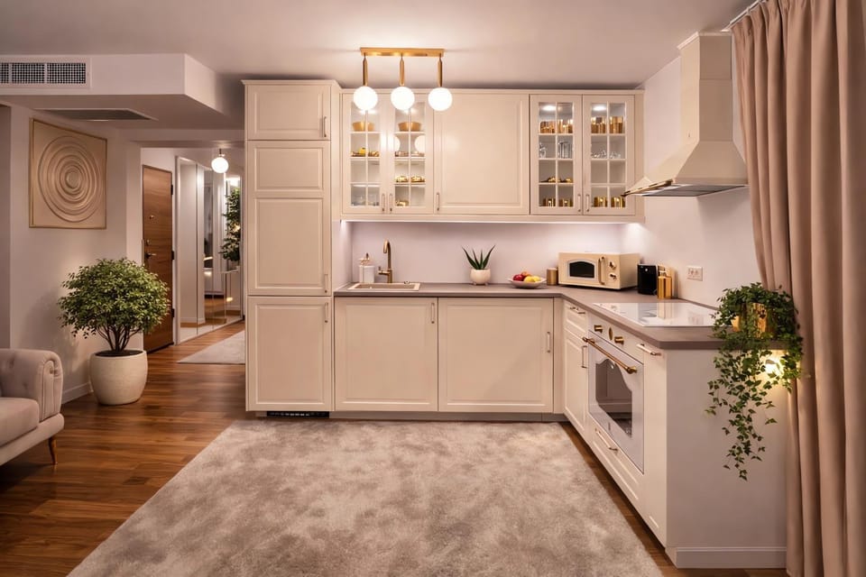 Kitchen or kitchenette, oven, stove