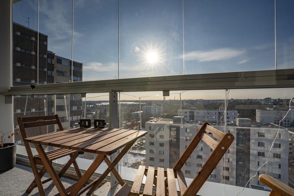 View (from property/room), Balcony/Terrace, Seating area, City view, Sea view, Sunset