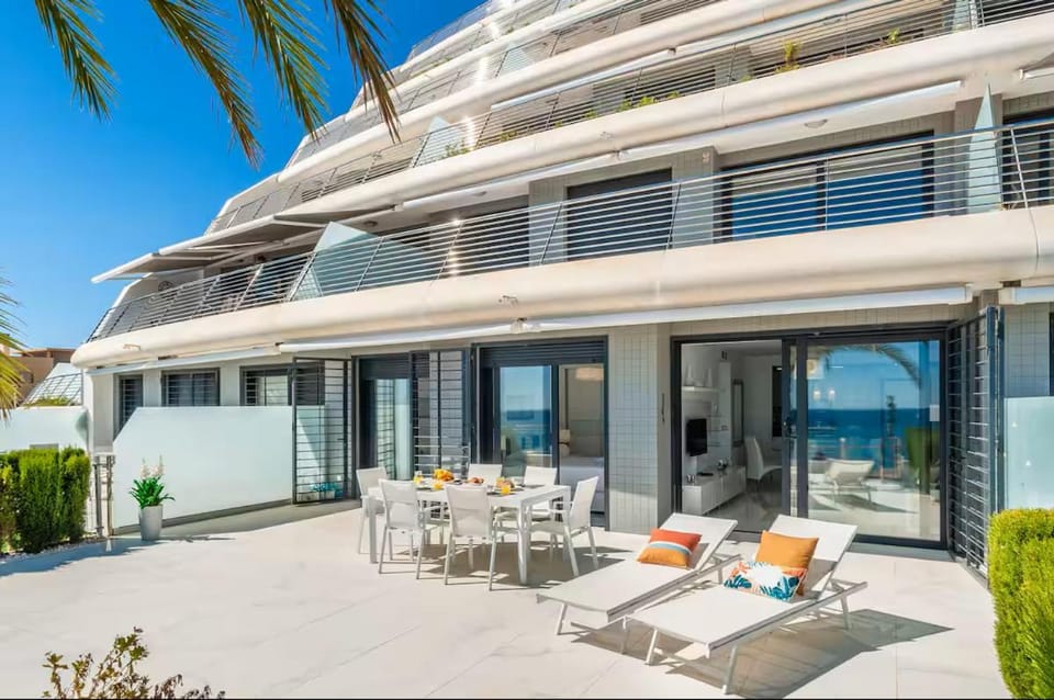 Property building, Patio, Spring, View (from property/room), Balcony/Terrace, Sea view, sunbed