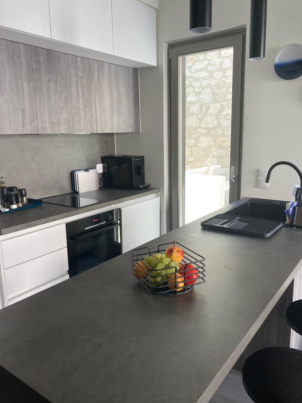 Kitchen or kitchenette, stove