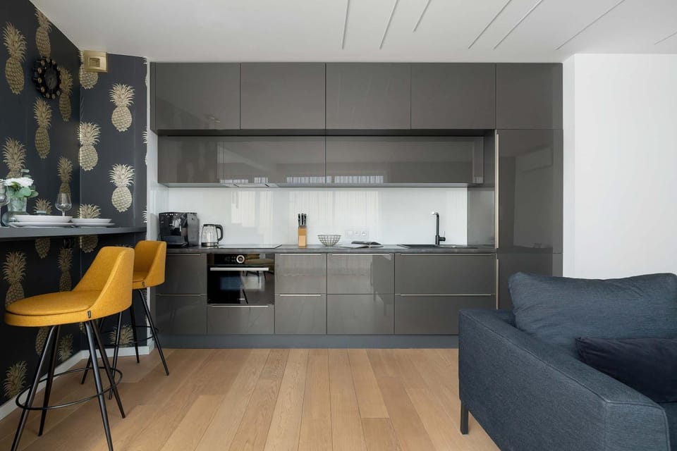Kitchen or kitchenette, Living room, Seating area, Dining area, oven, stove