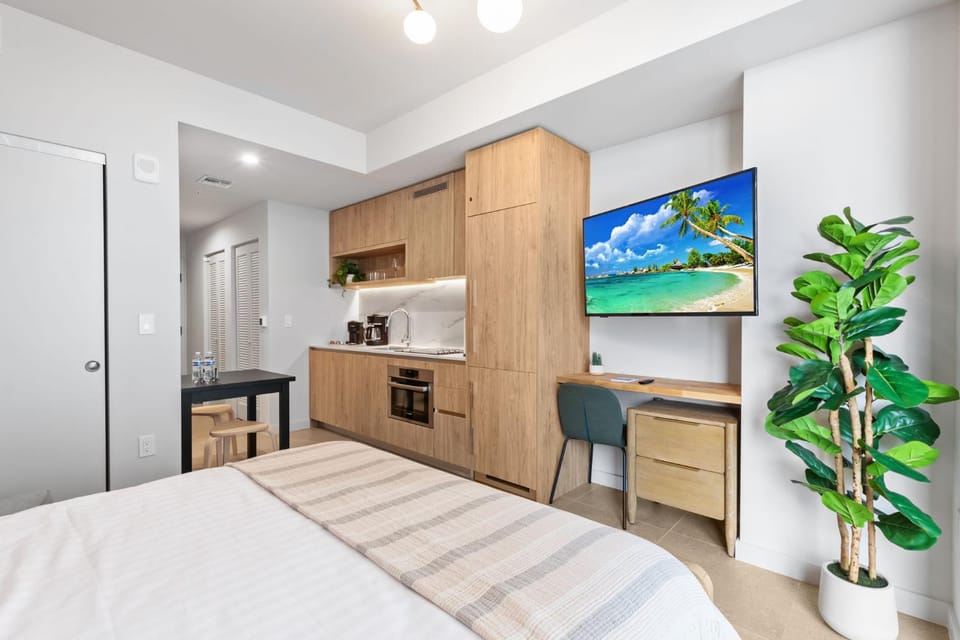 Bed, TV and multimedia, Kitchen or kitchenette, Photo of the whole room, Bedroom, oven, wardrobe