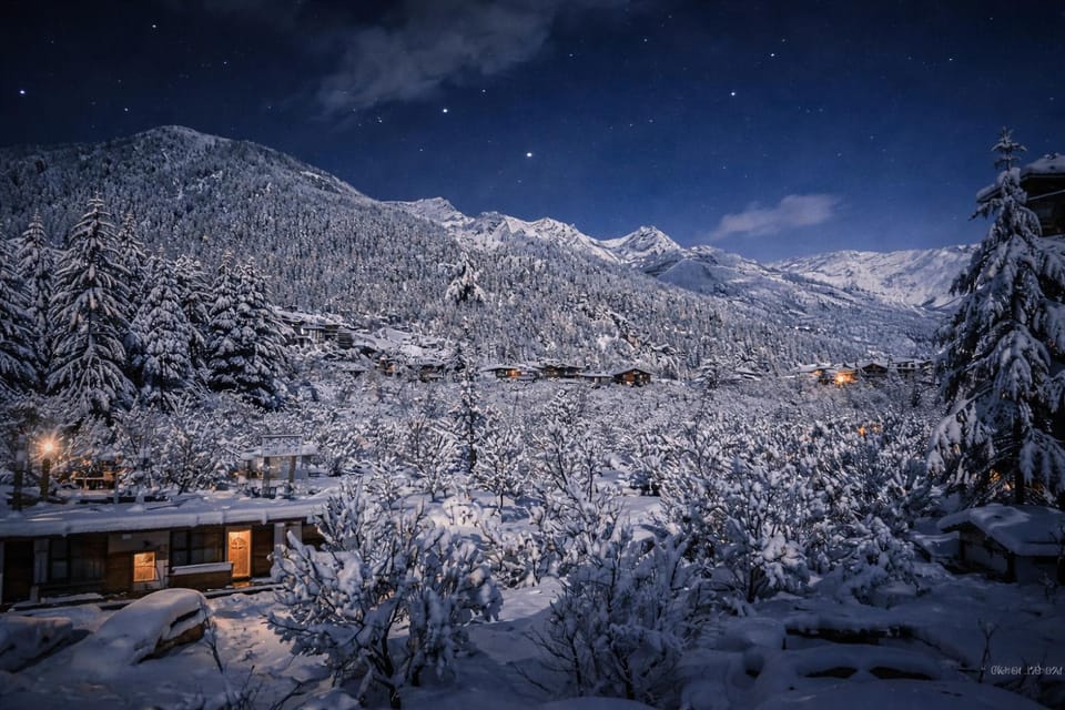 Night, Natural landscape, Winter, Mountain view