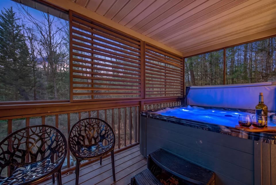 Patio, Night, Natural landscape, Hot Tub, View (from property/room), Seating area