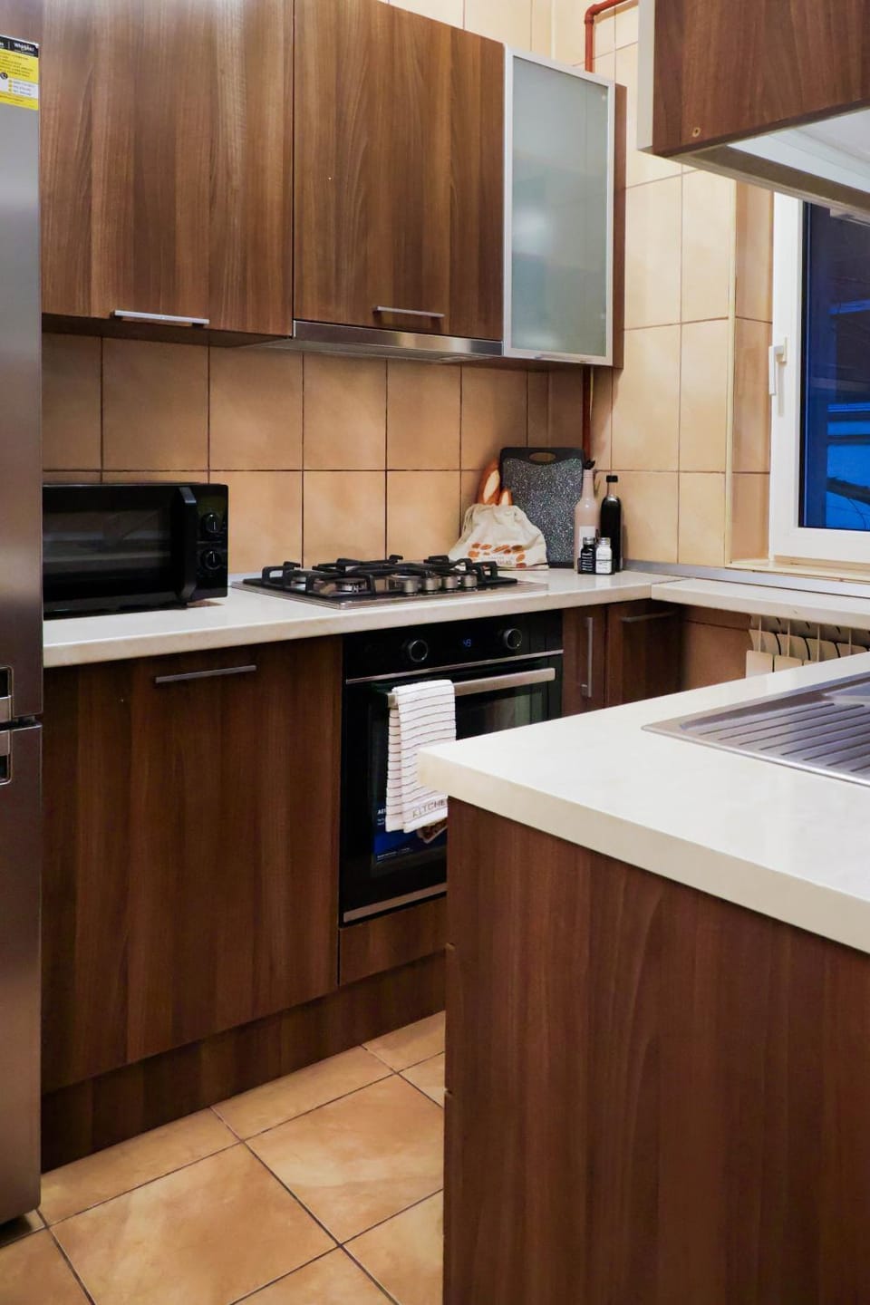 Kitchen or kitchenette, stove