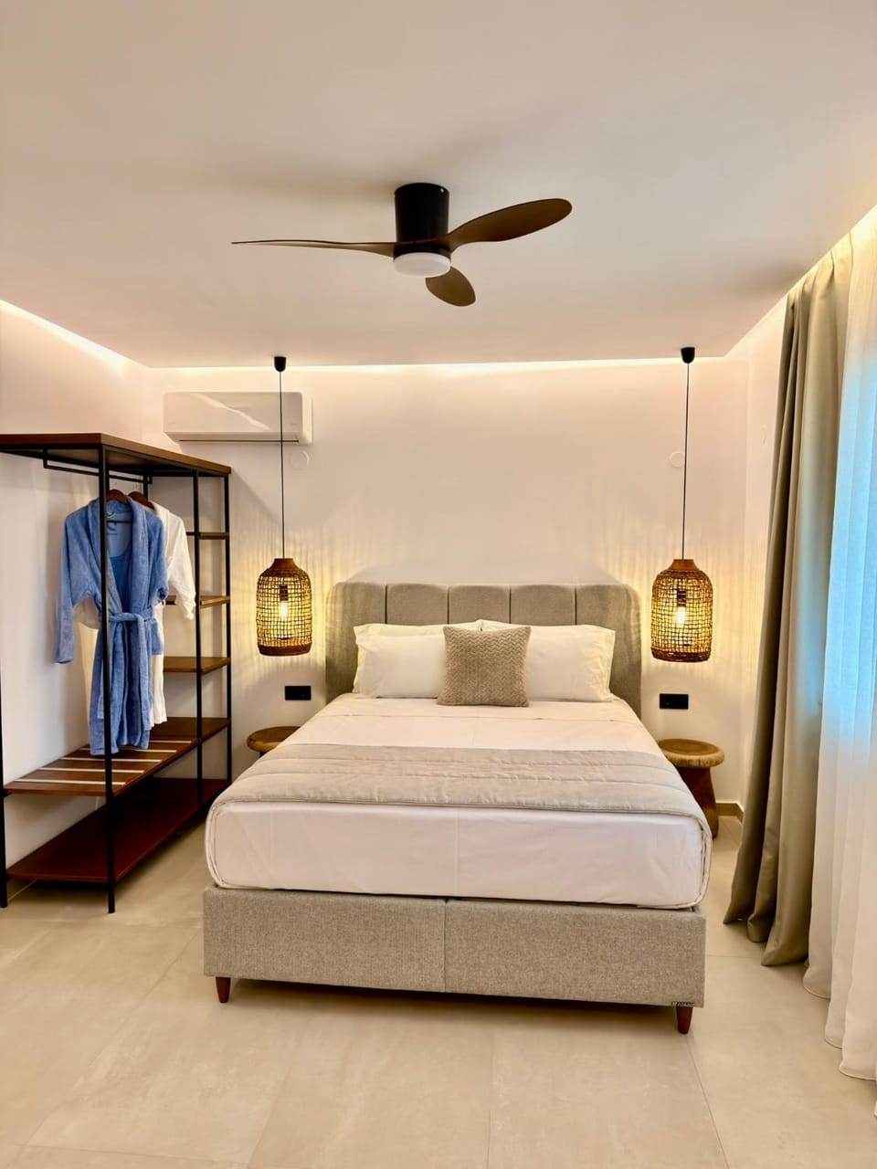 Bed, wardrobe, air conditioner