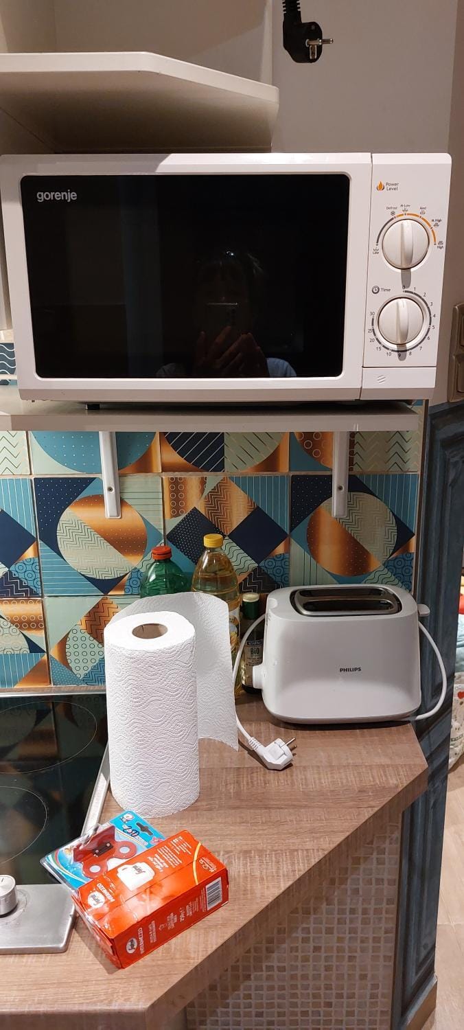 Kitchen or kitchenette, toaster