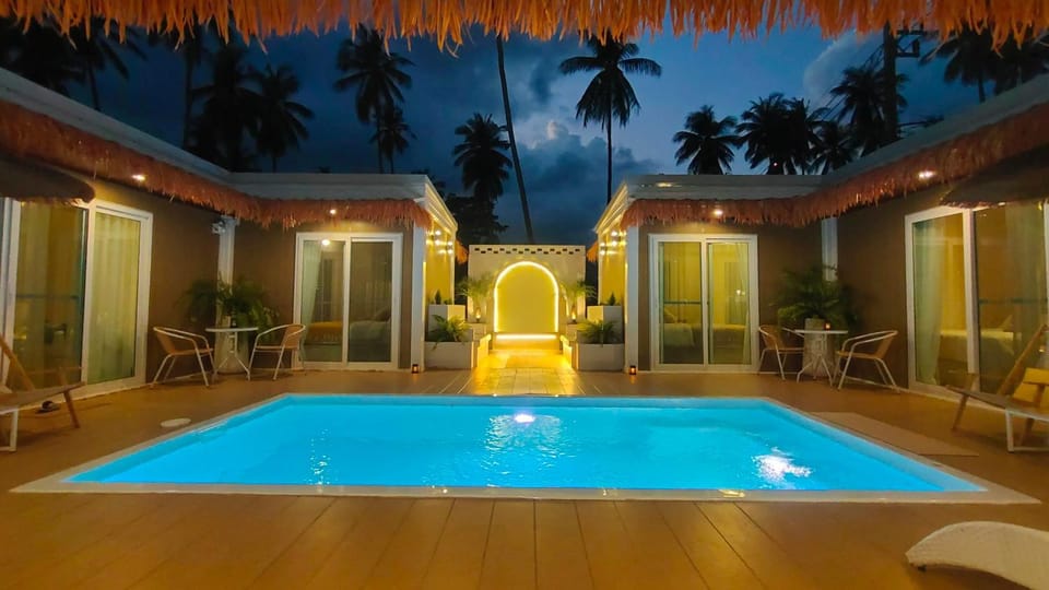 Patio, Night, Natural landscape, Pool view, Swimming pool