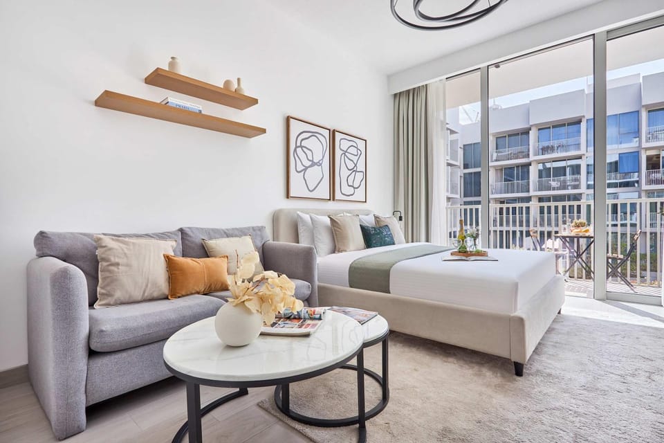 Bed, Living room, Seating area