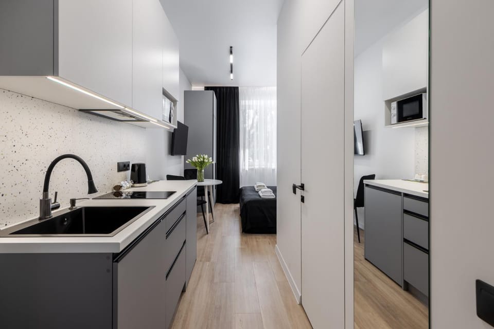 Kitchen or kitchenette, stove