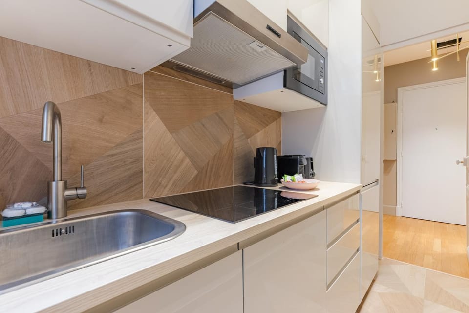 Kitchen or kitchenette, stove
