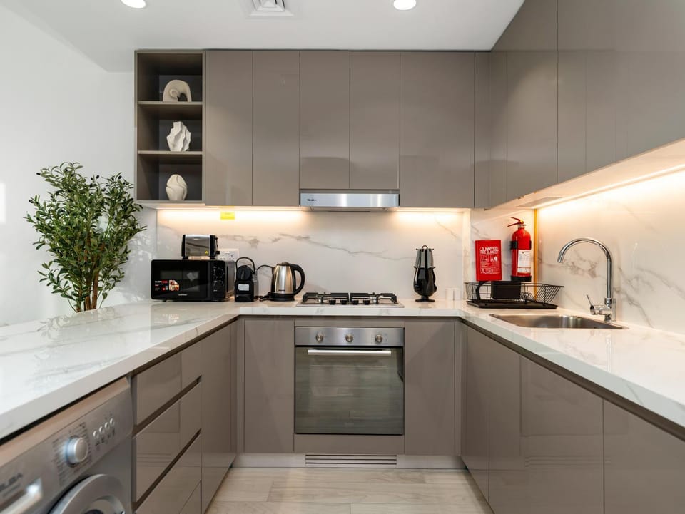 Kitchen or kitchenette, stove