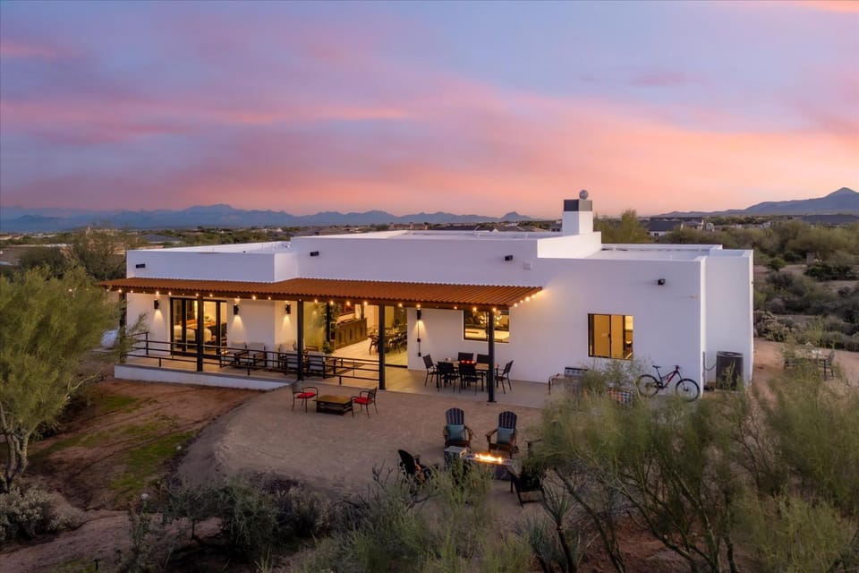 Property building, Patio, Mountain view, Sunset