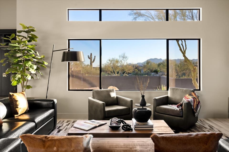 Living room, Seating area, Mountain view