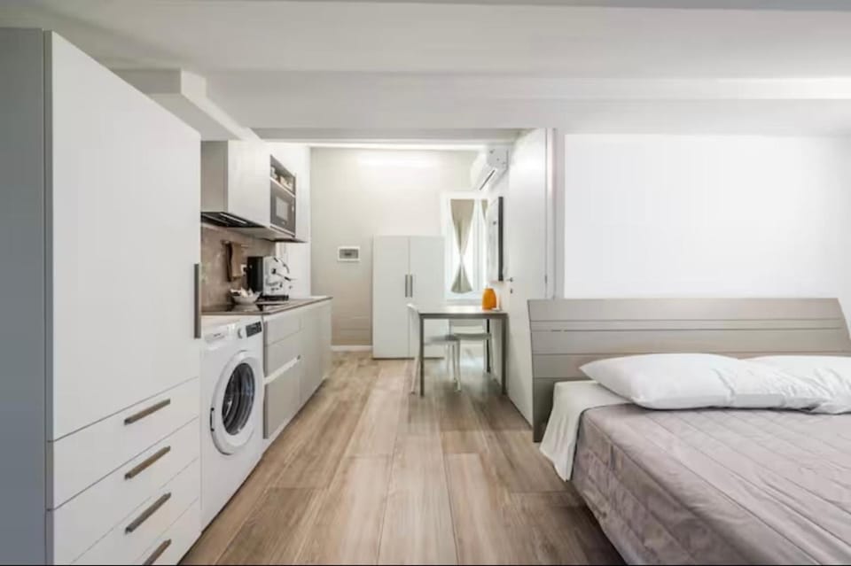 Bed, Kitchen or kitchenette, Photo of the whole room, wardrobe, washing machine