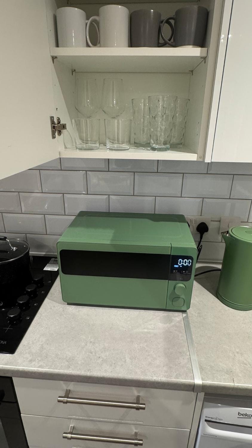 Kitchen or kitchenette, microwave
