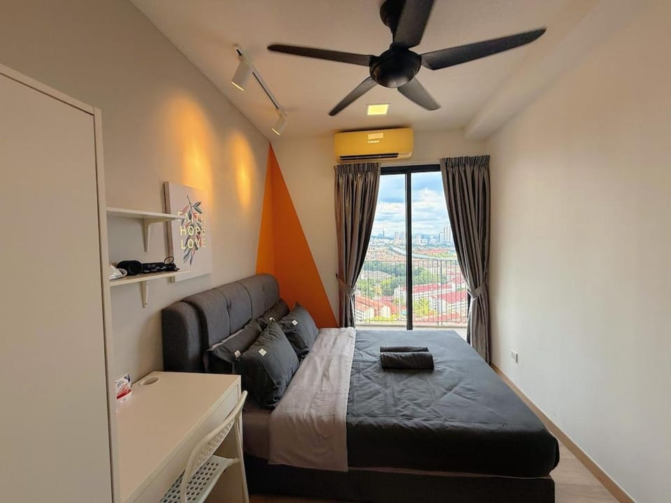 Bed, Bedroom, hair dryier, wardrobe