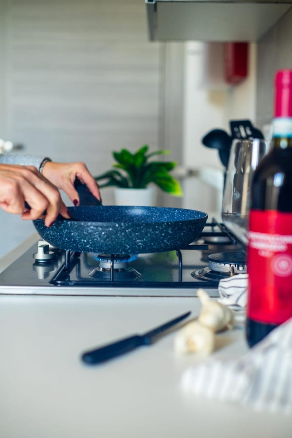 Kitchen or kitchenette, stove