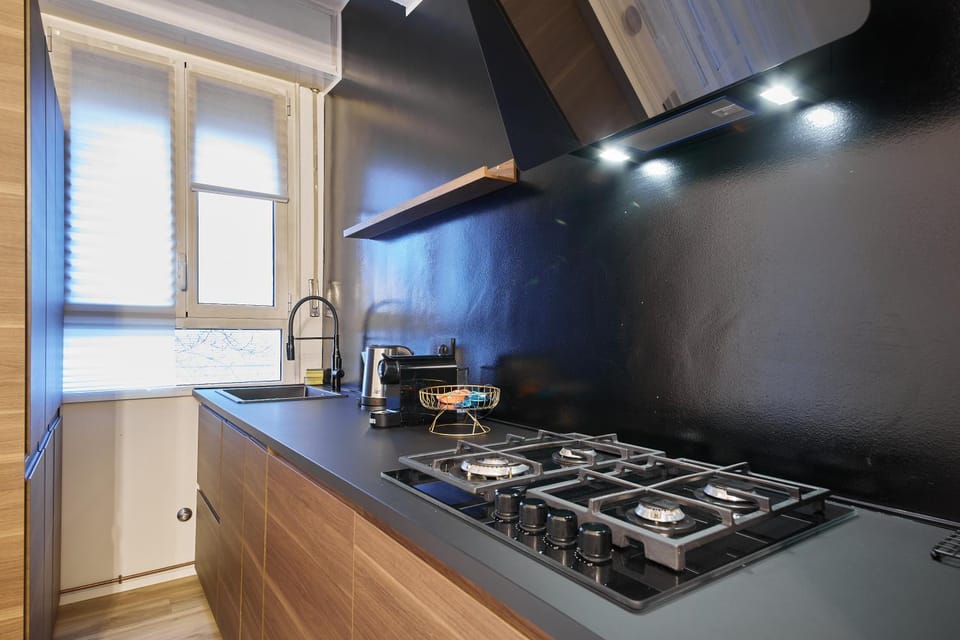 Kitchen or kitchenette, stove