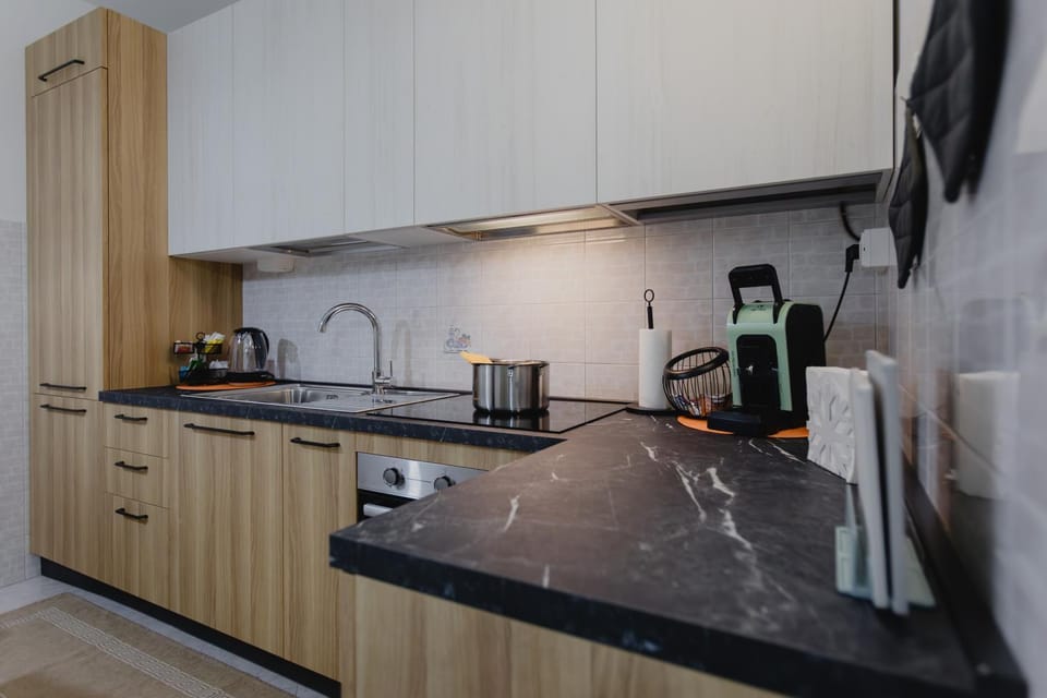 Kitchen or kitchenette, stove