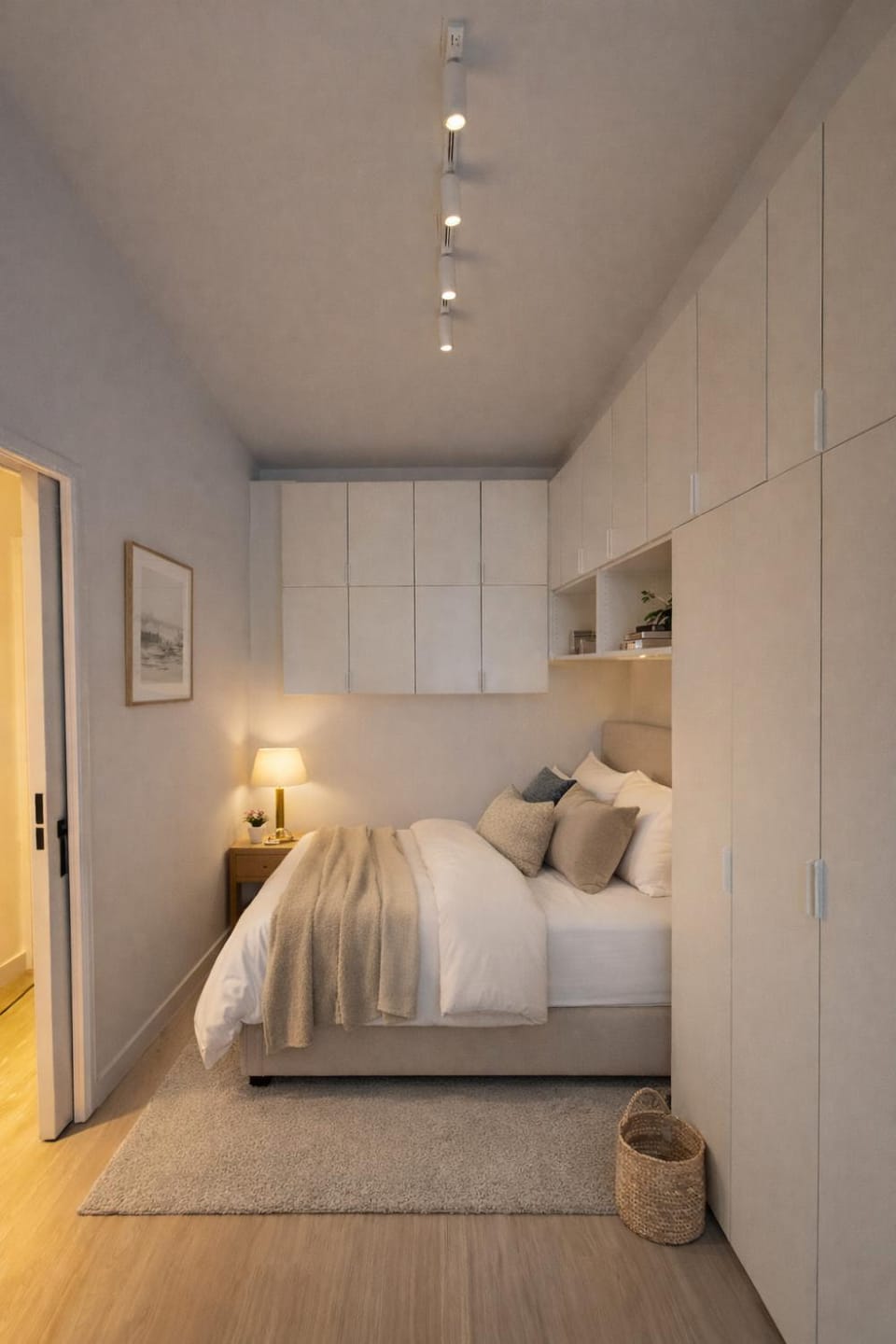 Bed, wardrobe