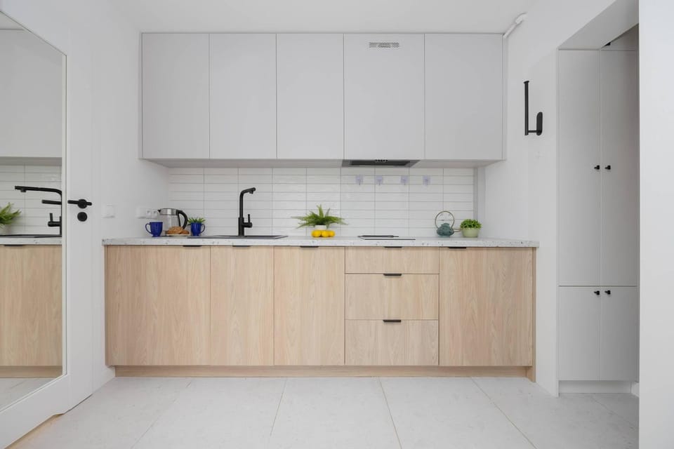 Kitchen or kitchenette, stove