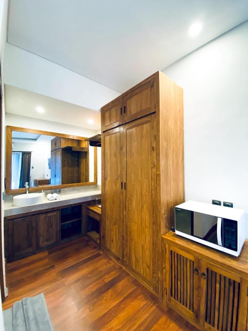 Property building, microwave, wardrobe