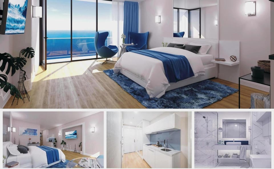 Property building, Bed, TV and multimedia, Kitchen or kitchenette, Living room, Photo of the whole room, Seating area, Bedroom, towels