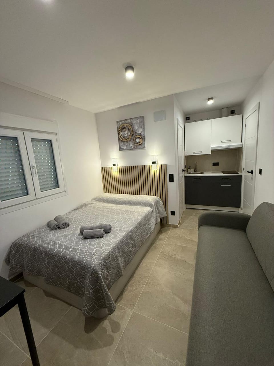 Bed, Kitchen or kitchenette, Living room, Photo of the whole room, Seating area, Bedroom