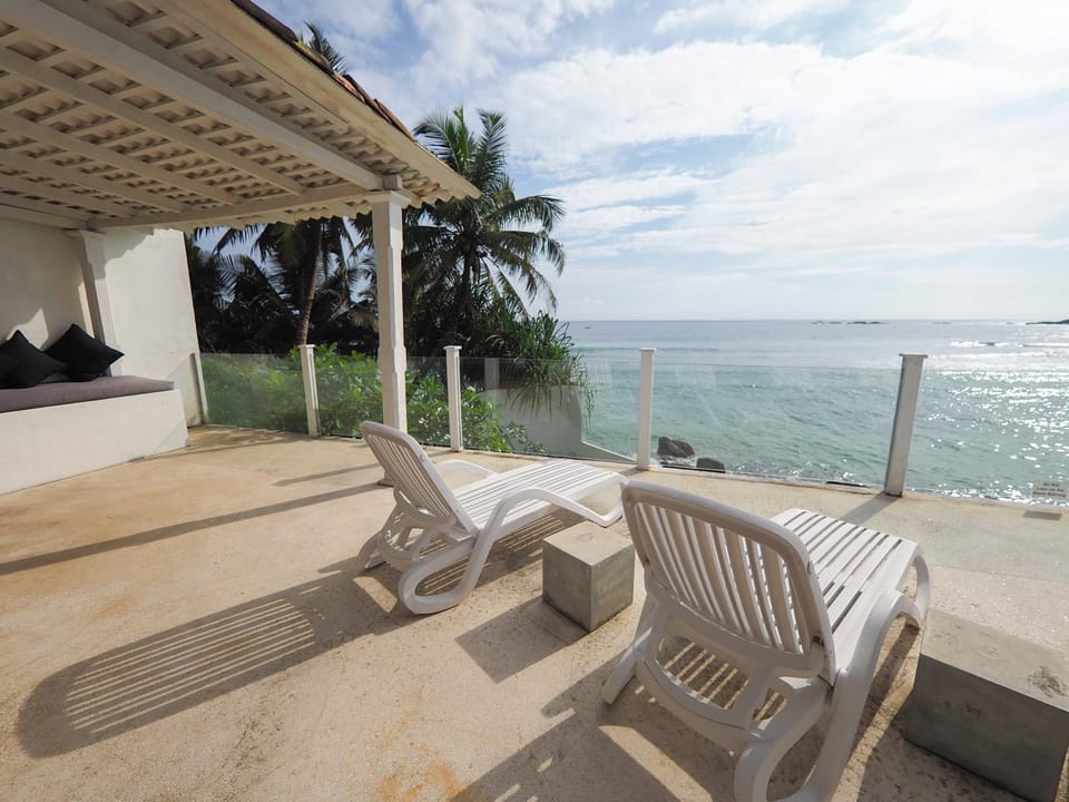 Patio, View (from property/room), Balcony/Terrace, Seating area, Sea view, sunbed