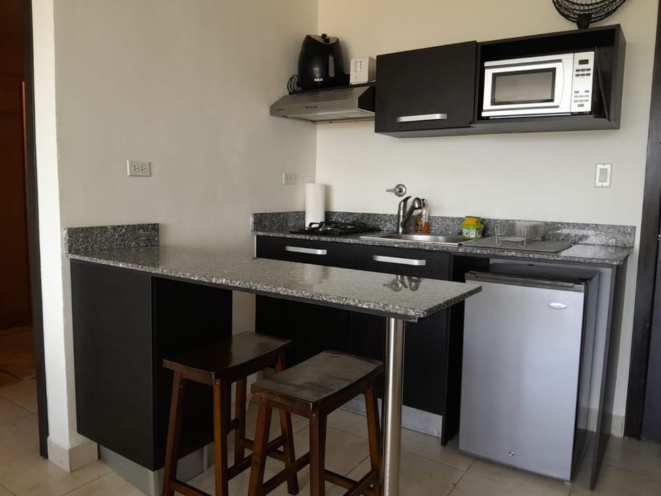 Kitchen or kitchenette, stove, toaster