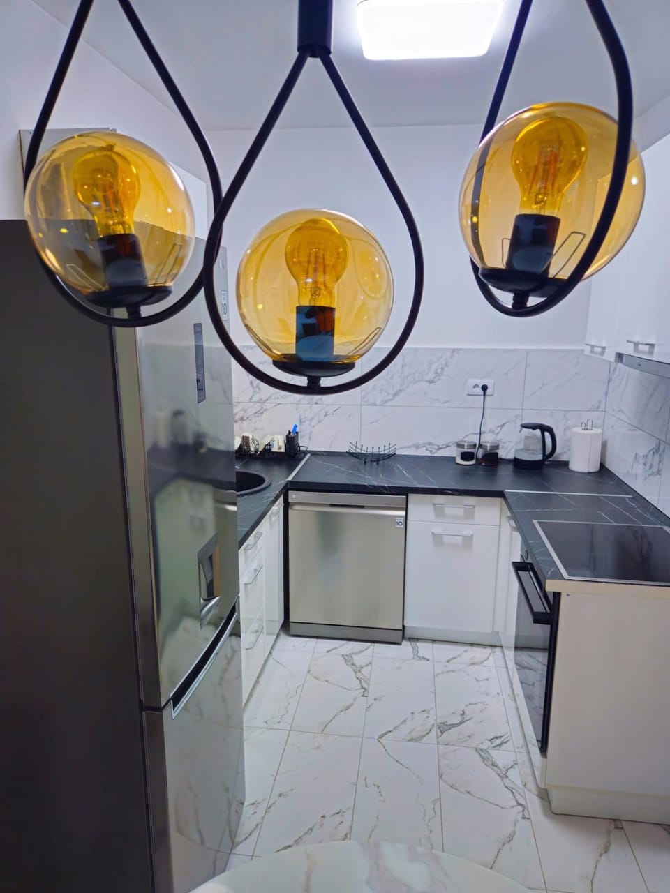 Kitchen or kitchenette, stove