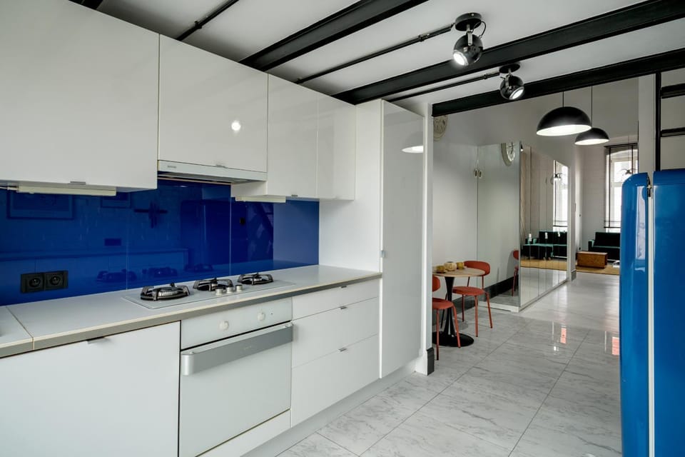Kitchen or kitchenette, stove