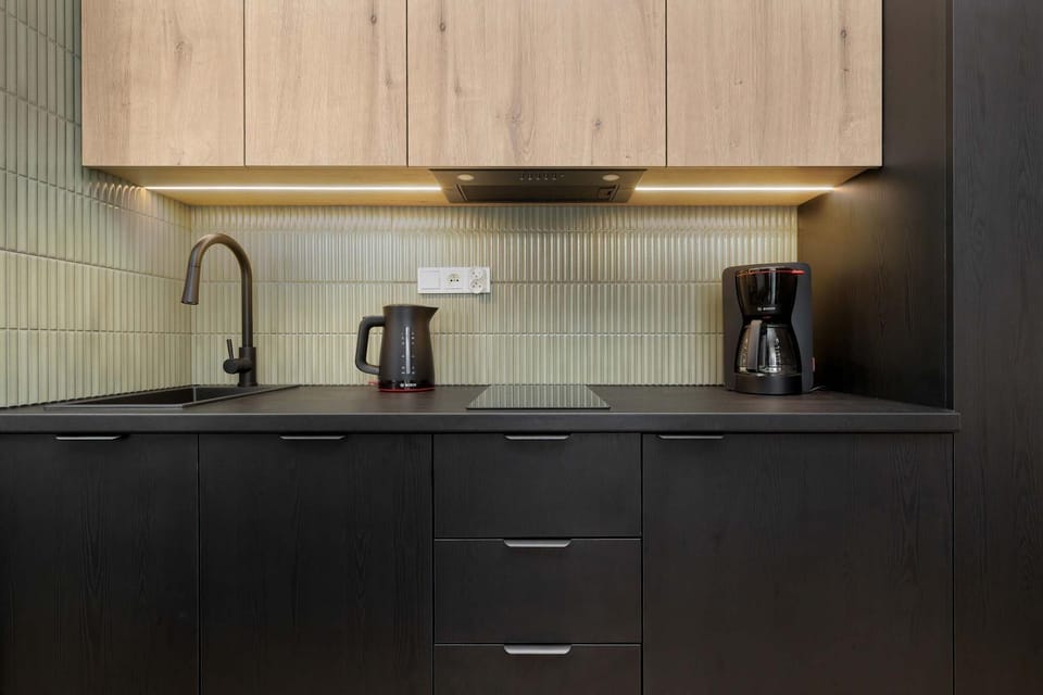 Kitchen or kitchenette, stove