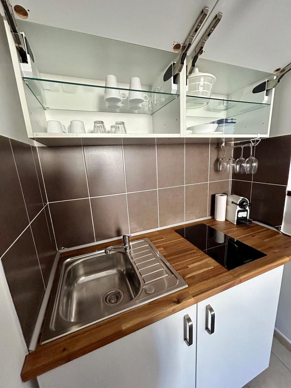 Kitchen or kitchenette, stove
